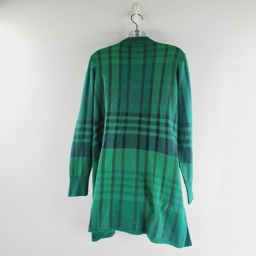 Isaac Mizrahi Women's Green Plaid Long Sleeve Open Front Cardigan Sweater Size M - Picture 3 of 8